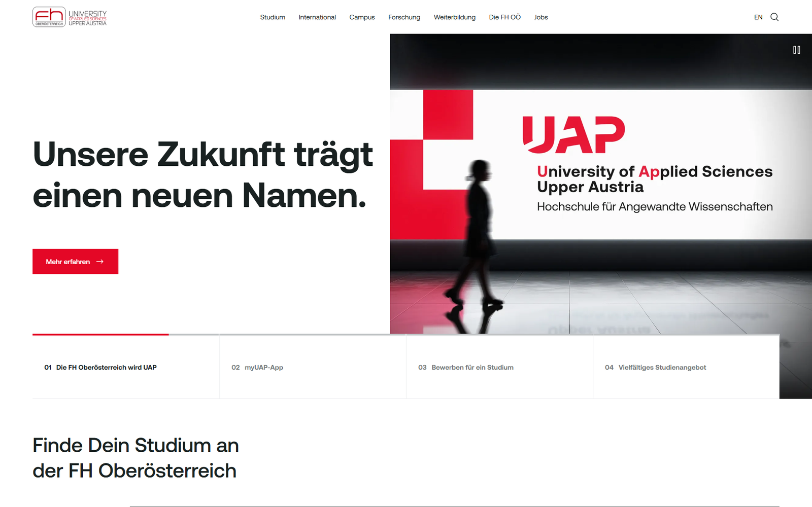 Aktueller Screenshot der Website von FH Oberösterreich