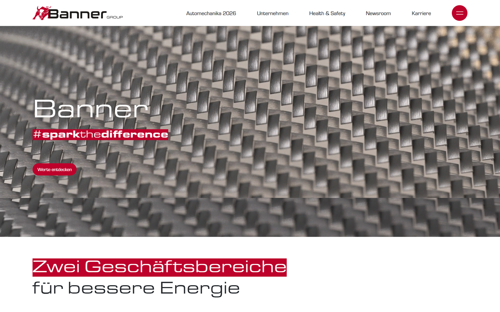Aktueller Screenshot der Website von Banner Batterien